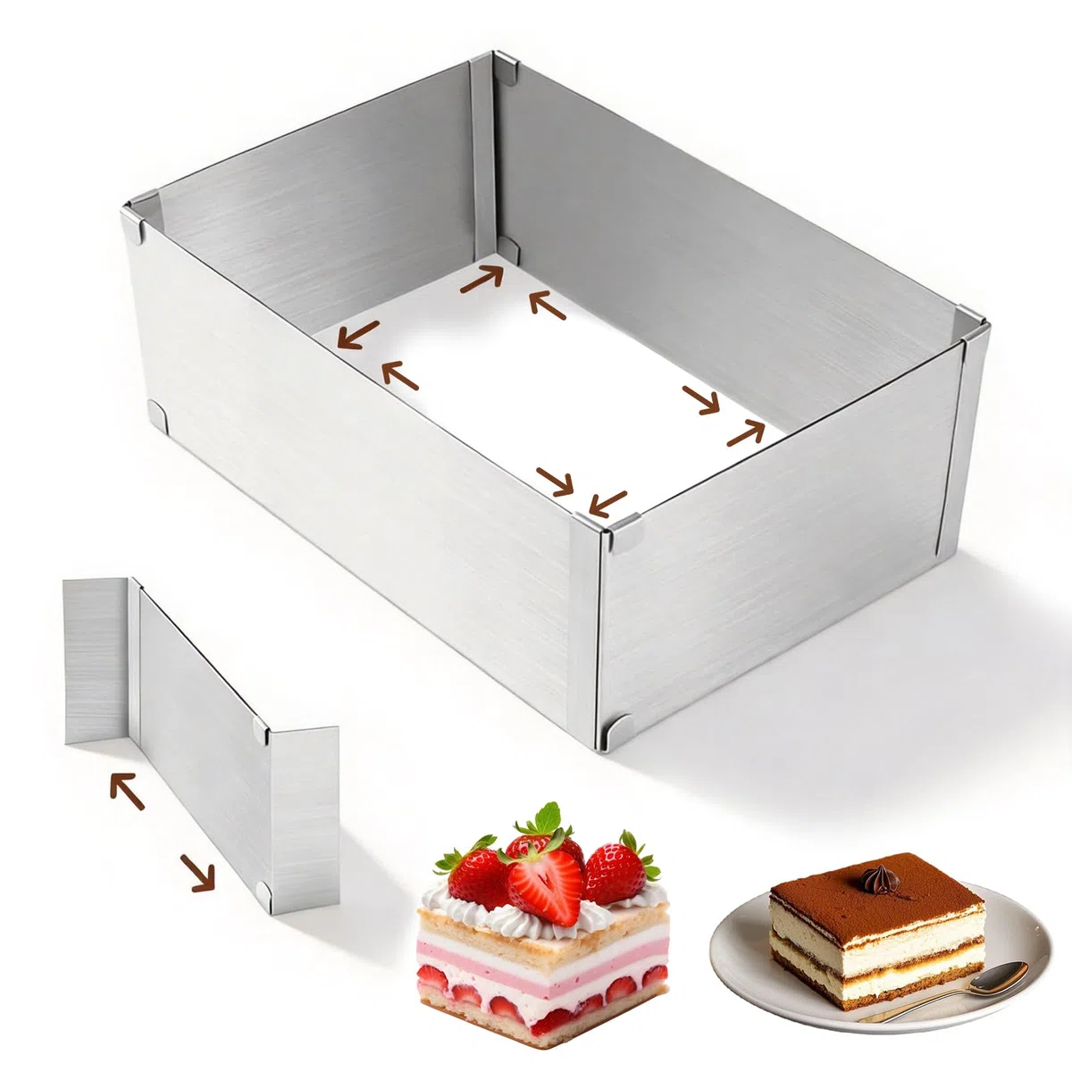 Molde Rectangular para Pastel Ajustable, 28x18 a 52x32 CM Moldes Cuadrados para Ttartas Acero Inoxidable de 10 CM de Alto Anillos para Tartas para Hornear y Preparar Pasteles de Mousse