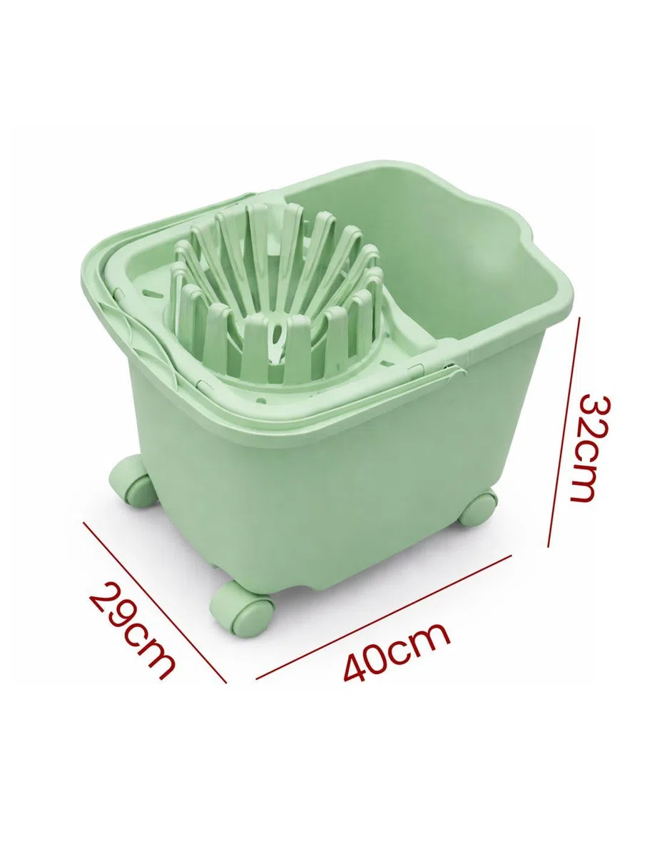 JARDIN202 - Cubo de Fregona 15 L con 4 Ruedas Rectangular para Suelo | Cubo de Fregar con Escurrefacil 29x40x32 cm | Verde