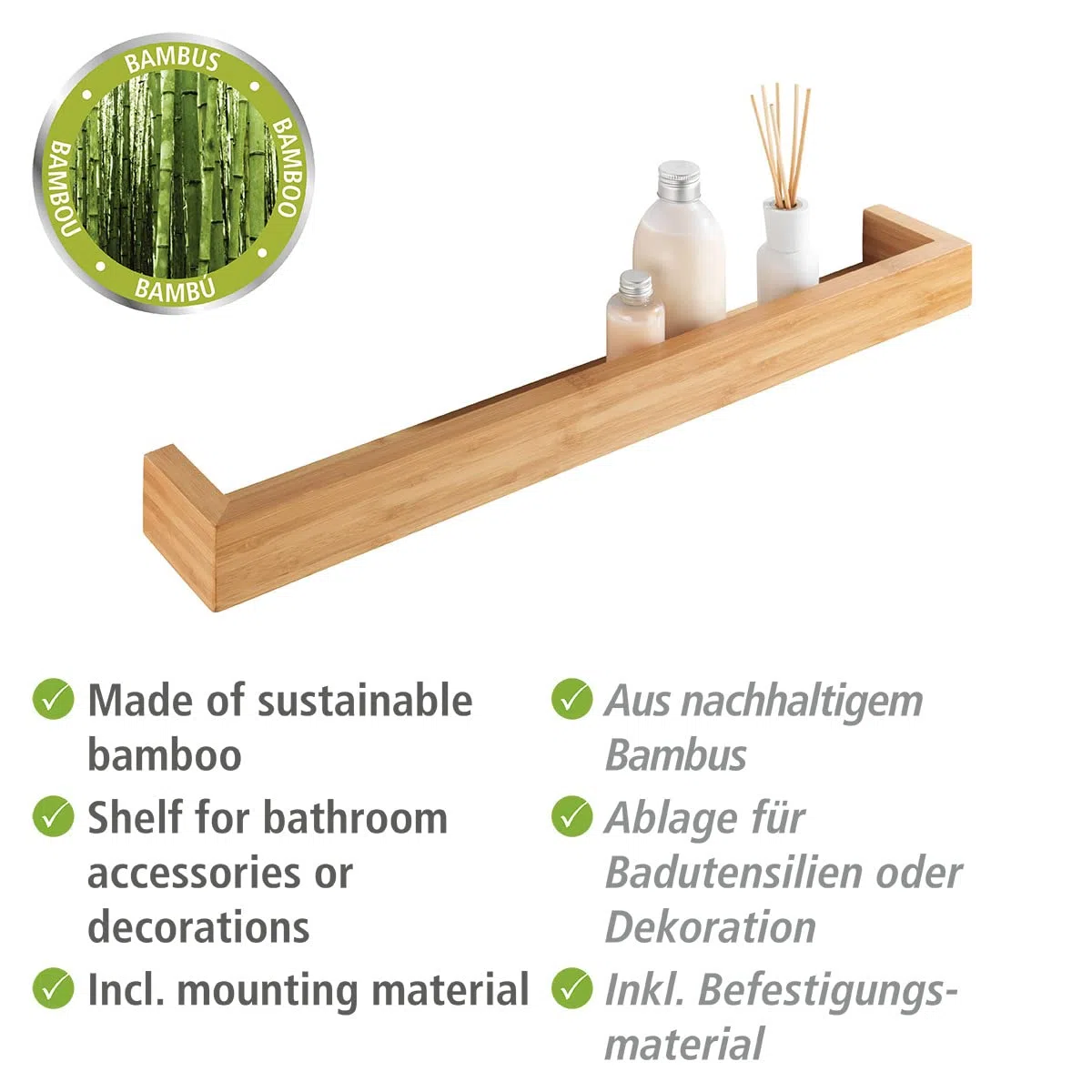 Wenko Repisa 60 cm Bambusa, Bambú, Marrón, blanco