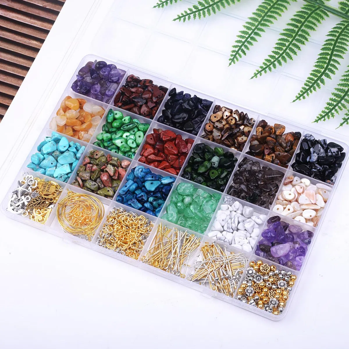 Juego de cuentas de piedras preciosas naturales de 5 a 8 mm, 1180 cuentas irregulares de piedra natural con agujero, juego de manualidades para pulseras, collares, pendientes y anillos para enhebrar