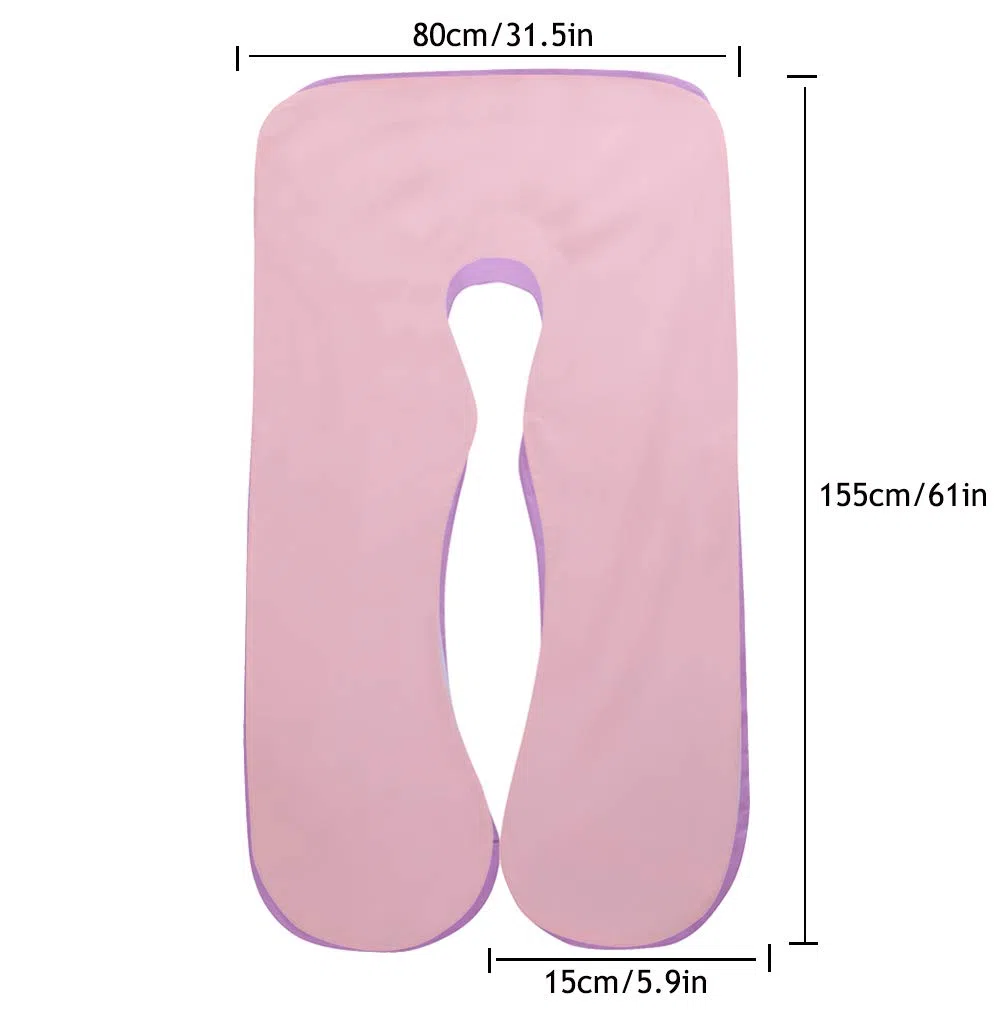 SHANNA Funda de Almohada del Cuerpo del Embarazo, Funda de Almohada de Maternidad de algodón en Forma de U 80 * 155 cm (Púrpura + Rosa)