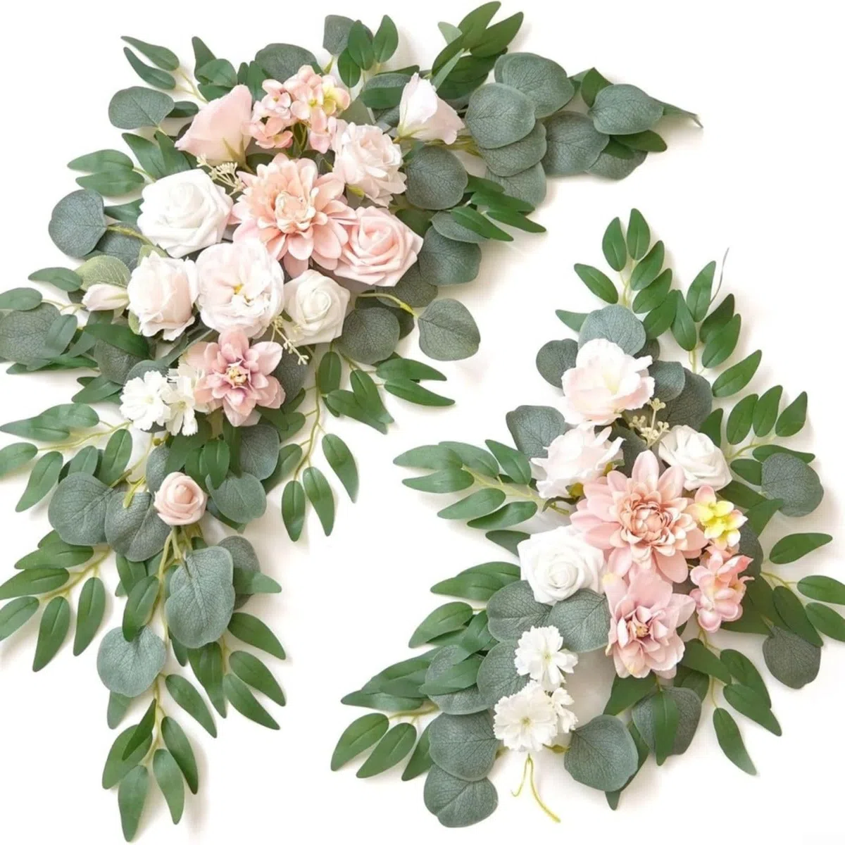 Paquete de 2 guirnaldas florales artificiales de seda sintética de 60 x 40 cm para boda, ceremonia, fiesta, recepción, decoración de entrada al aire libre (rosa)