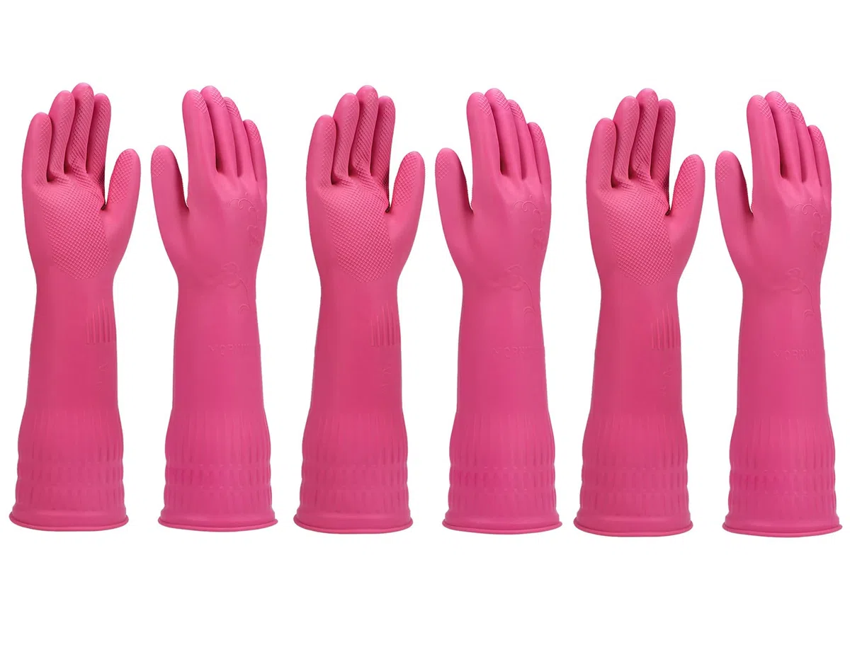 3 pares de guantes de goma largos para lavar la cocina, reutilizables e impermeables con mango antideslizante, ideal para limpieza del hogar y enjuague