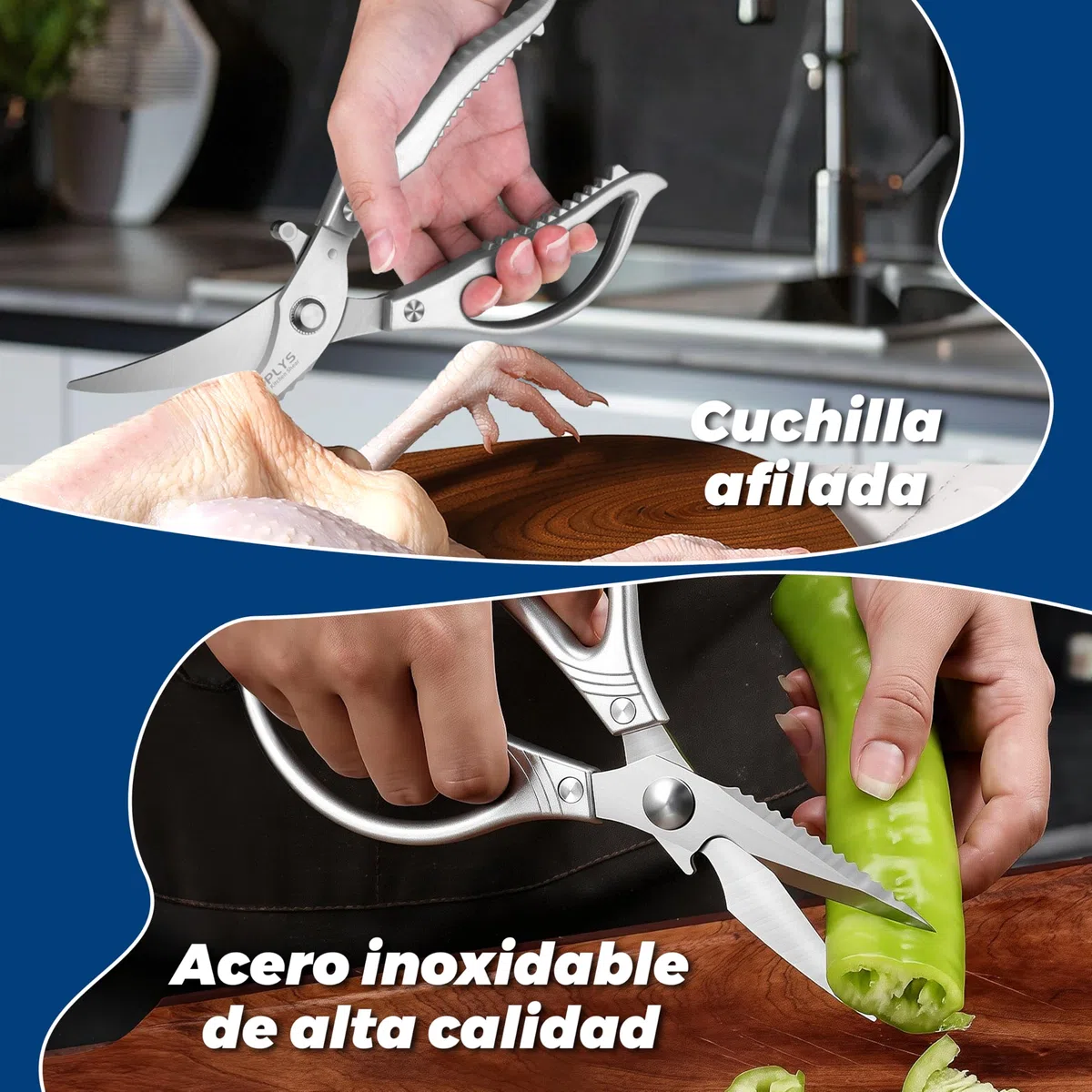 Tijeras de Cocina Multifuncionales: Acero Inoxidable Afilado,Con Cerradura de Seguridad,Aptas Para Aves, Pollo, Carne, Pescado, Verduras Y Parrilla (Plateadas)