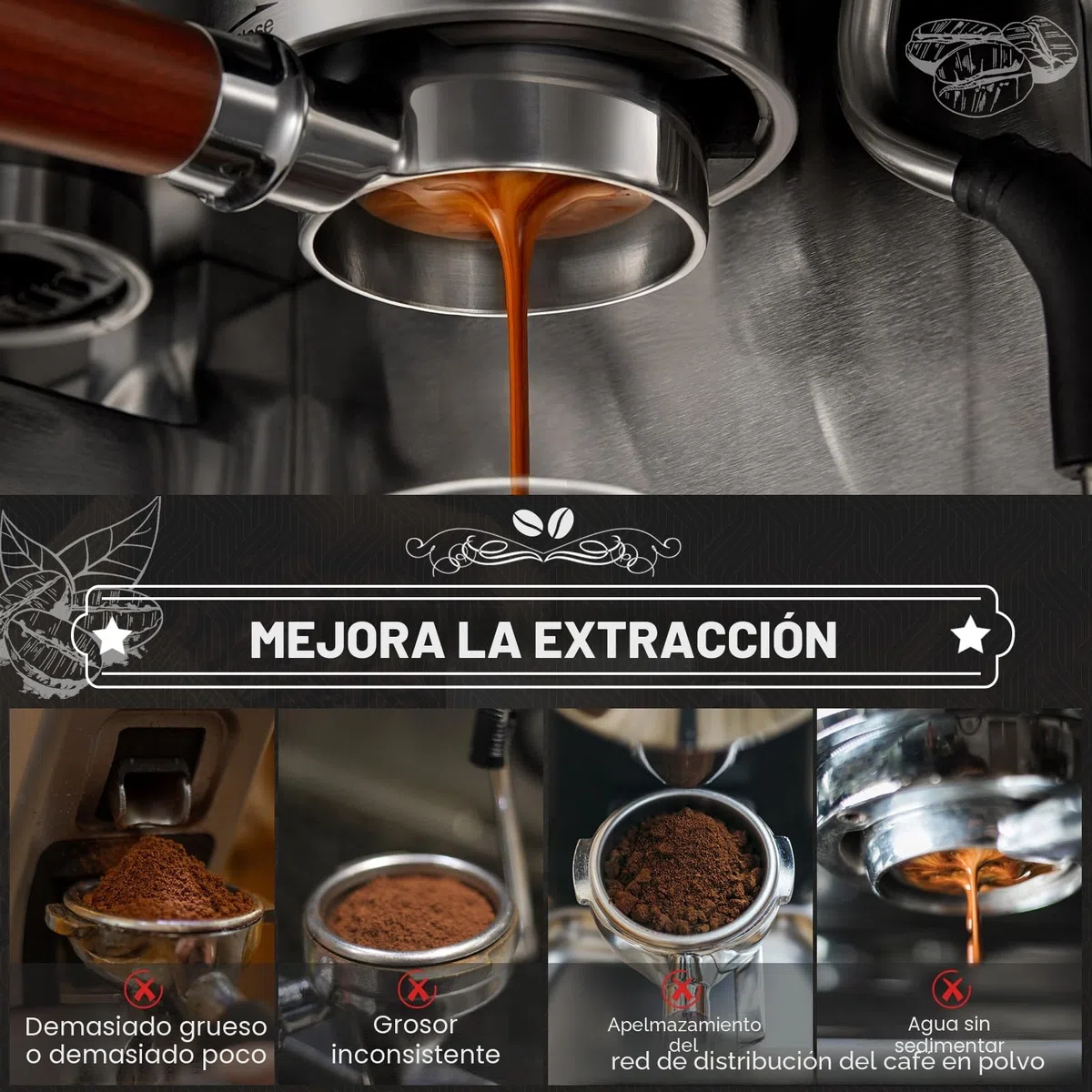 Portafiltro sin fondo de 51 mm – compatible con DeLonghi Dedica EC680/EC685, Portafiltros de 51 mm con 2 filtros de acero inoxidable y agitador de café de 5 agujas – 3 Ears