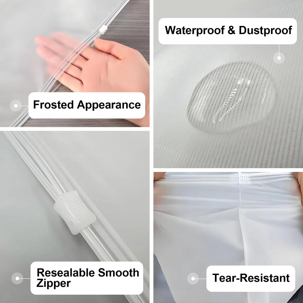50 Piezas Bolsas Zip, 30x35 cm – Plástico Transparente Esmerilado con Cremallera, Reutilizables para Viaje, Organizadores de Ropa de Bebé, Bragas, Toallas, Zapatos y Cosméticos