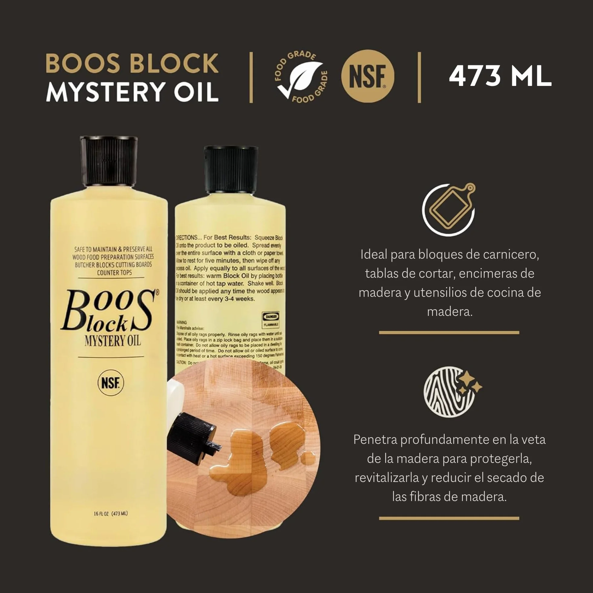 Boos Block Mystery Oil (473 ml) - Aceite Tablas de Cortar - Aceite Mineral para Madera - Oleo Mineral Alimentario