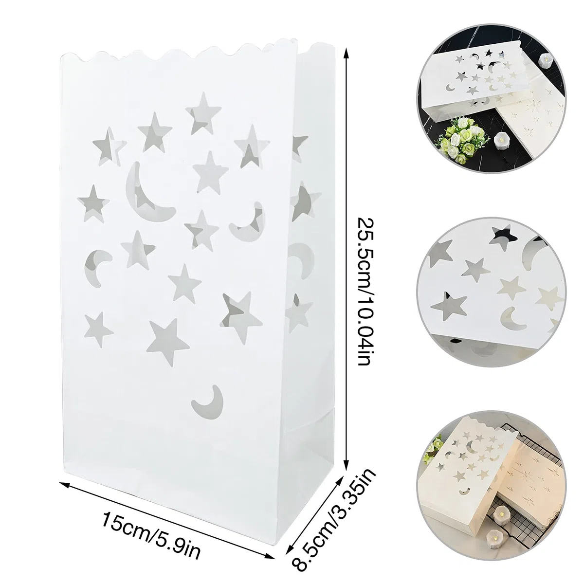 30 bolsas de vela, linterna papel, resistente a las llamas, reutilizables, blancas luminarias, mariposas, estrellas y lunas, diseñado para bodas, fiestas románticas, bodas, decoración