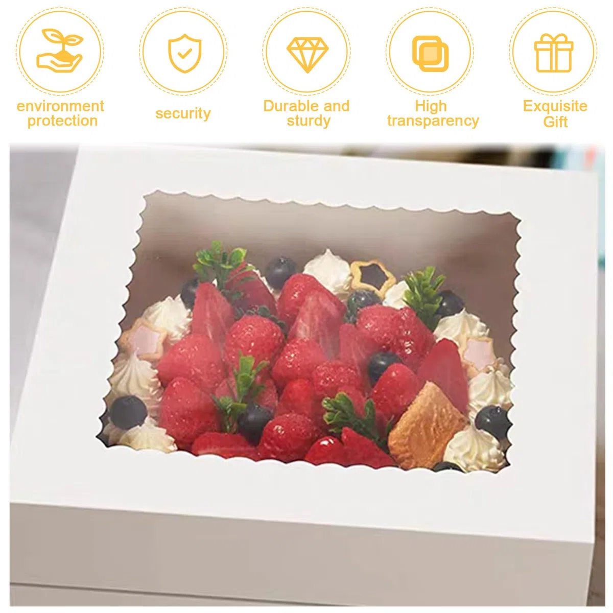 10 Pack Cajas para Tartas, 25,4 x 25,4 x 20,3cm Caja de Cartón Blanca Con Ventana y 10 Bandejas Redondas