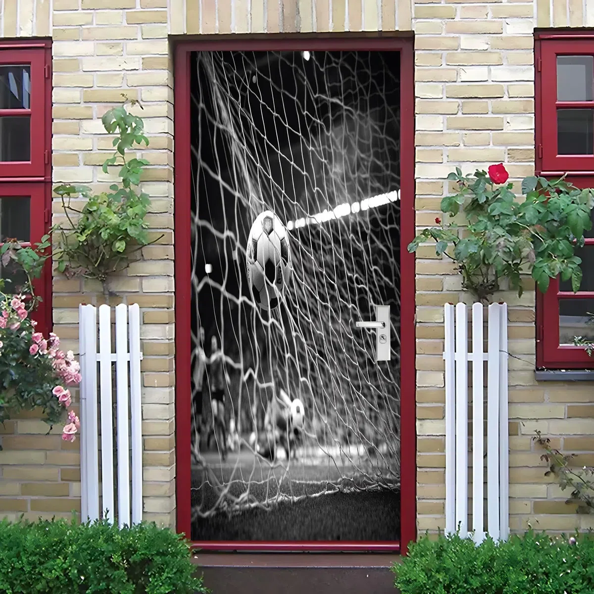 Autoadhesivo Pegatinas Para Puertas 77x200 cm Deportes FúTbol Campo De FúTbol Pegatinas Impermeables, Negro 3D Vinilos Pegatina para Puertas DecoracióN Del Hogar BañO u Oficina