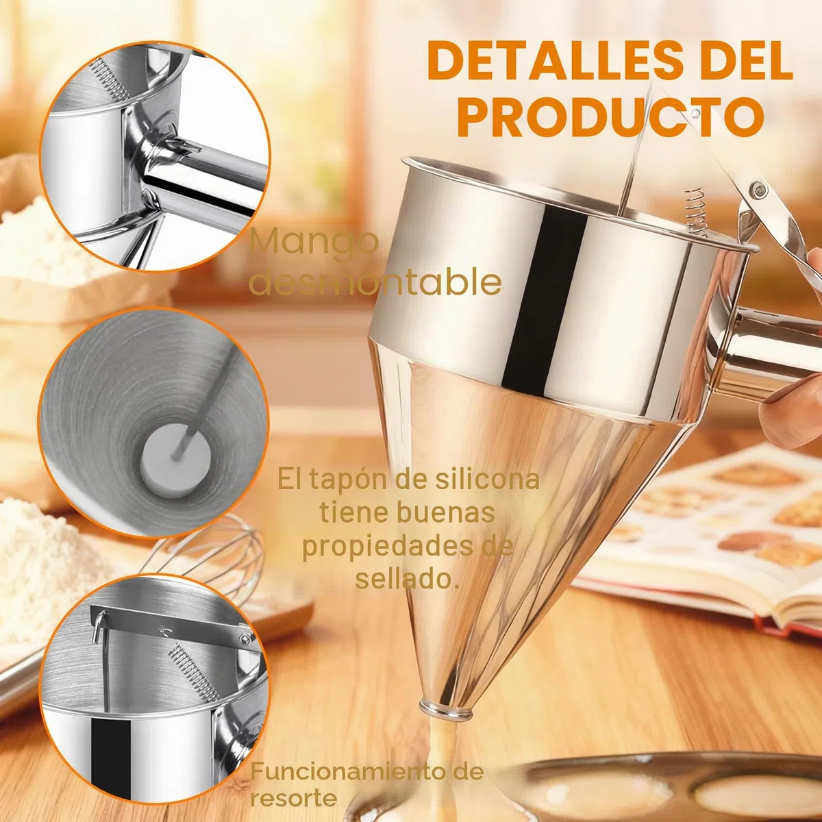 Dispensador de Panqueques 1200ml Dispensador de Masa Acero Inoxidable para Gofres Magdalenas Panqueques Crepes