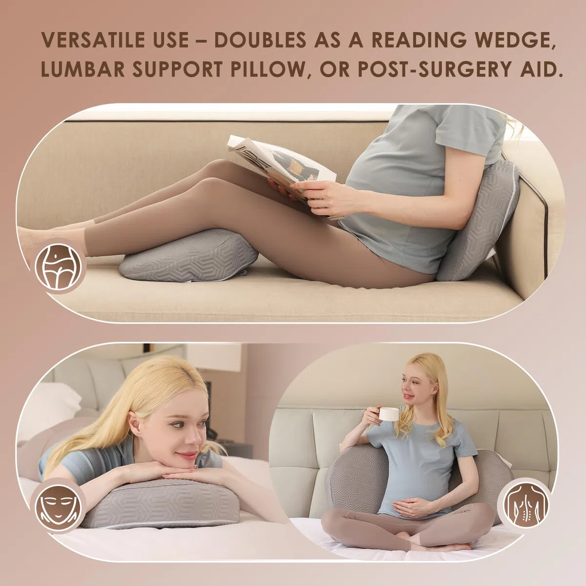 Chilling Home Almohada de Embarazo para Dormir, Almohada de Embarazo de Espuma Viscoelástica para Estómago,Espalda, Almohada Corporal Ajustable y Portátil para Personas Que Duermen de Lado (Gris)