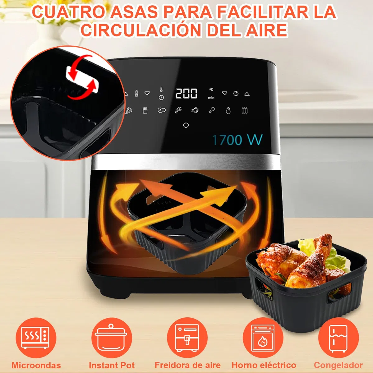 20CM Molde Silicona Freidora de Aire, 2PCS Cuadrado Accesorios Freidoras de Aire para COSORI 4,7L, Cecotec 5,5L, Moulinex 5L, Reutilizable Accesorios Freidora sin Aceite en lugar de Papel de Horno