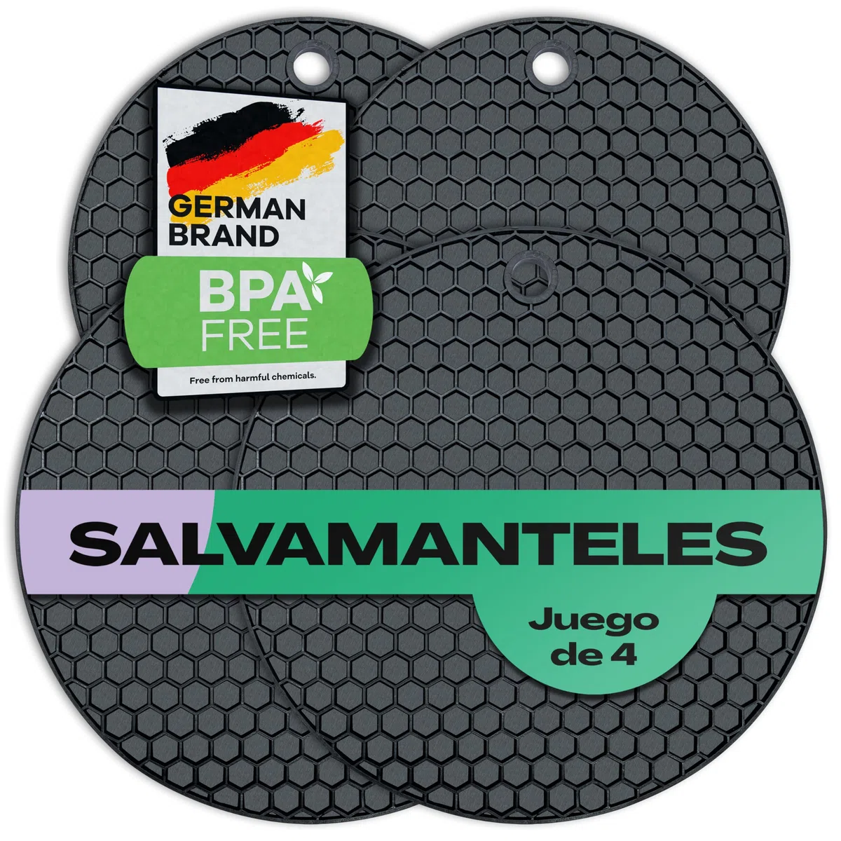 Salvamanteles de Silicona 4 Piezas - Resistente al Calor hasta 230°C - Seguro para Alimentos - Protector de Cocina - Protege Ollas y Sartenes - Alfombrilla para Inducción - Tapetes Antideslizantes