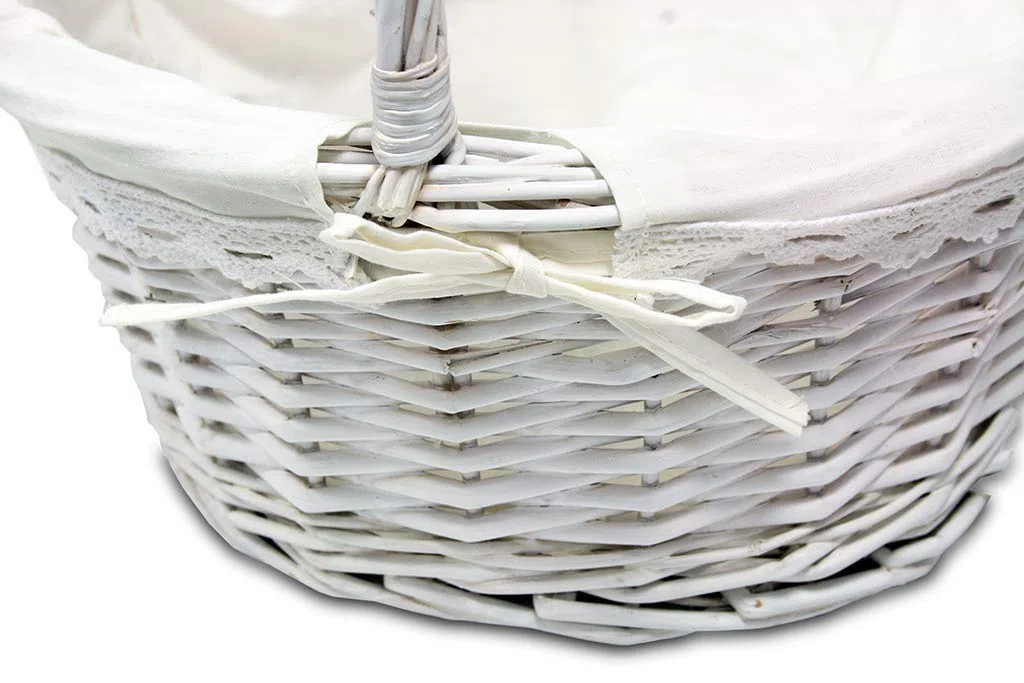 Canastilla Tela Blanca - Cesta de Mimbre Blanca para Comuniones, Bautizos, Flores, Decoración y Almacenaje - 30 * 30 * 37