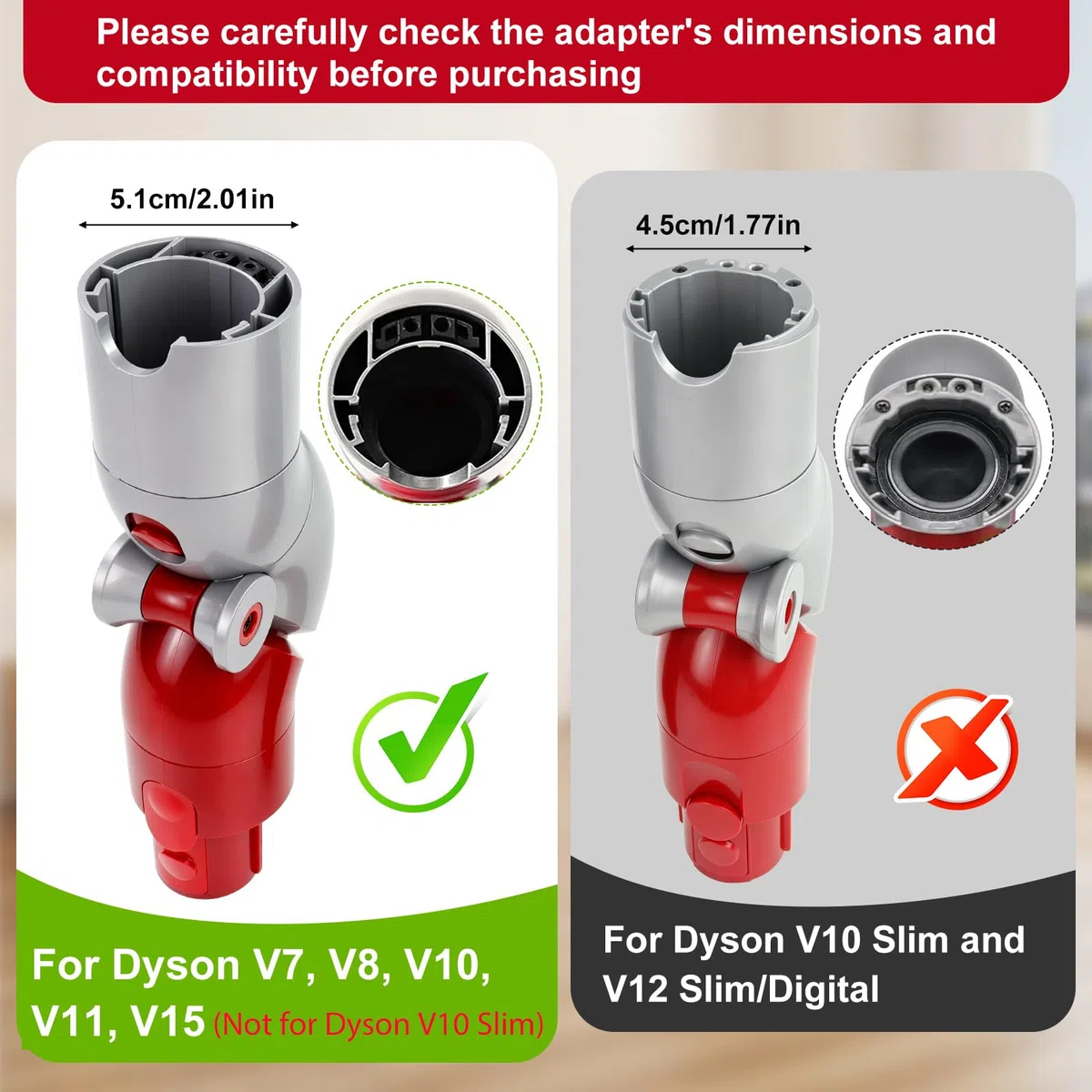 Adaptador para Muebles Bajos de liberación rápida 970790-01 para aspiradora para Dyson V7 V8 V10 V11 V15 Outsize