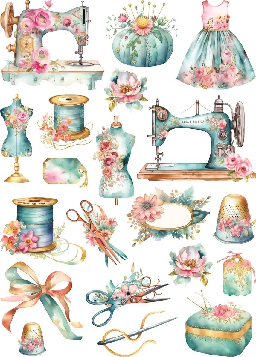 Papel de arroz Costura Vintage, 29 x 40cm (1pc) - para Muebles Póster Decoupage by CRAFT KREATIVELY