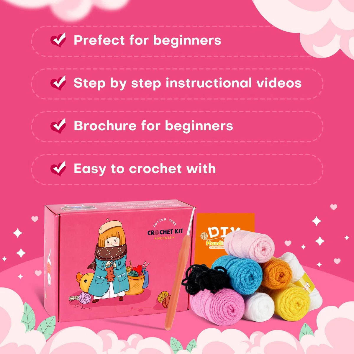 JasCherry Kit de crochet, kit de animales para principiantes adultos, regalo de crochet DIY con video instructivo paso a paso, hilo suave, manualidades de tejido - Búho azul y rosa