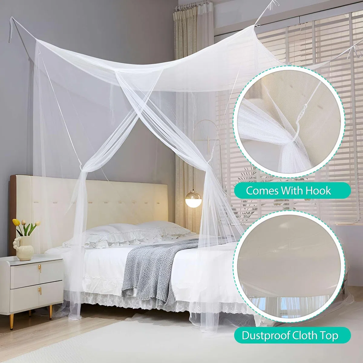 Mosquitera Cama Matrimonio Individual,Grande Dosel Cama Mosquitero,Mosquito Net for Bed Dosel con Kit de Montaje,Blanco Portátil Poliéster Malla Fina Mosquitera Viajes para y Hogar 200x180 x165cm