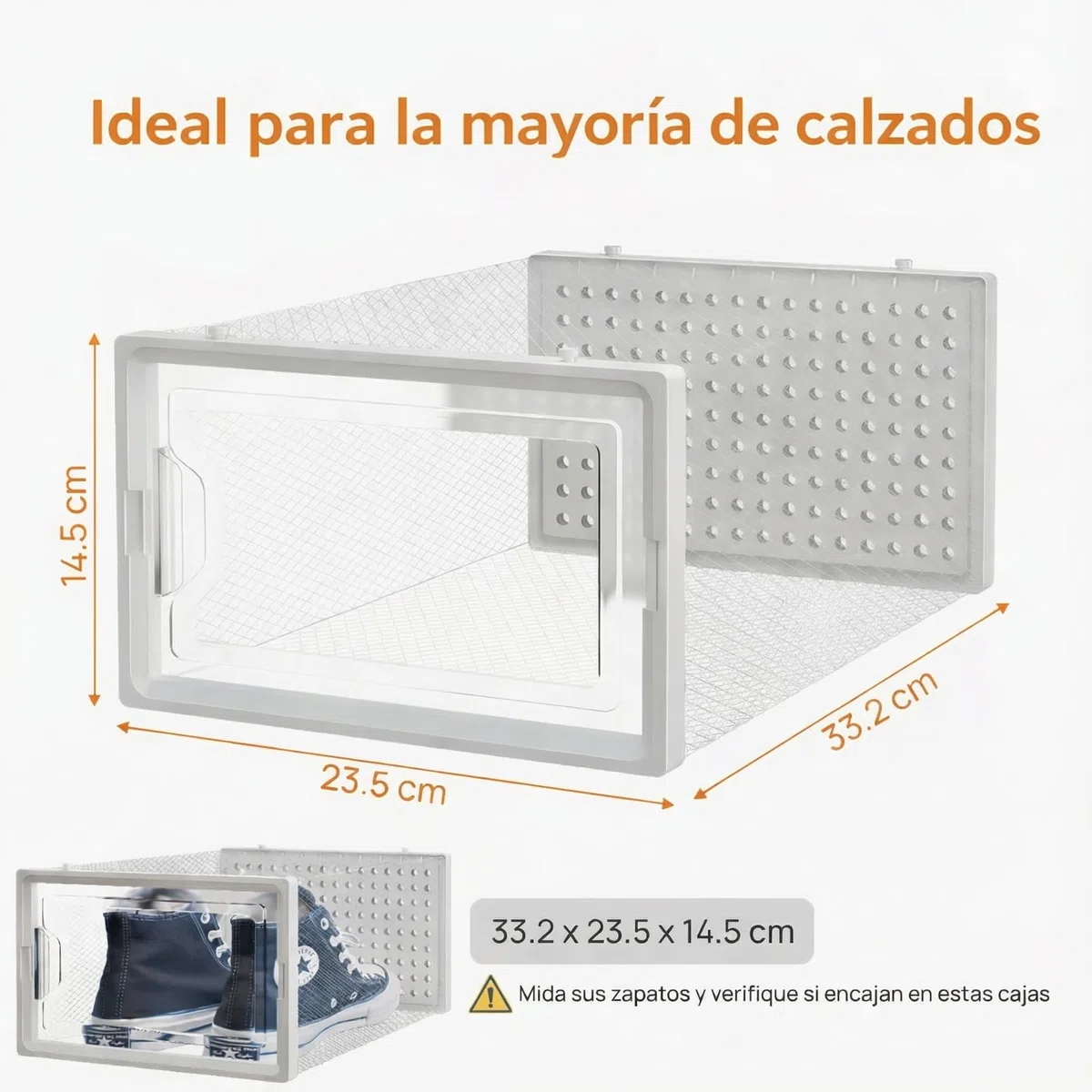 Cajas de Zapatos Transparentes Apilables – Pack 8 - Zapatero Plástico con Apertura Frontal, Ventilación y Sistema Antivuelco – Organizador de Zapatos de Fácil Montaje