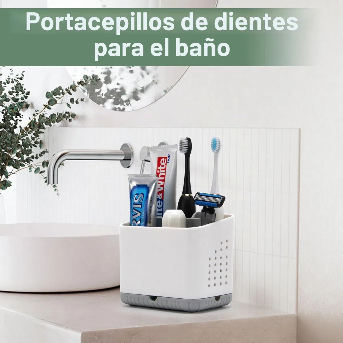Portacepillos de dientes de plástico antideslizante Portacepillos de dientes para cepillo eléctrico con 4 ranuras para el baño, Organizador de cepillos de dientes extraíble Gris con desagüe para