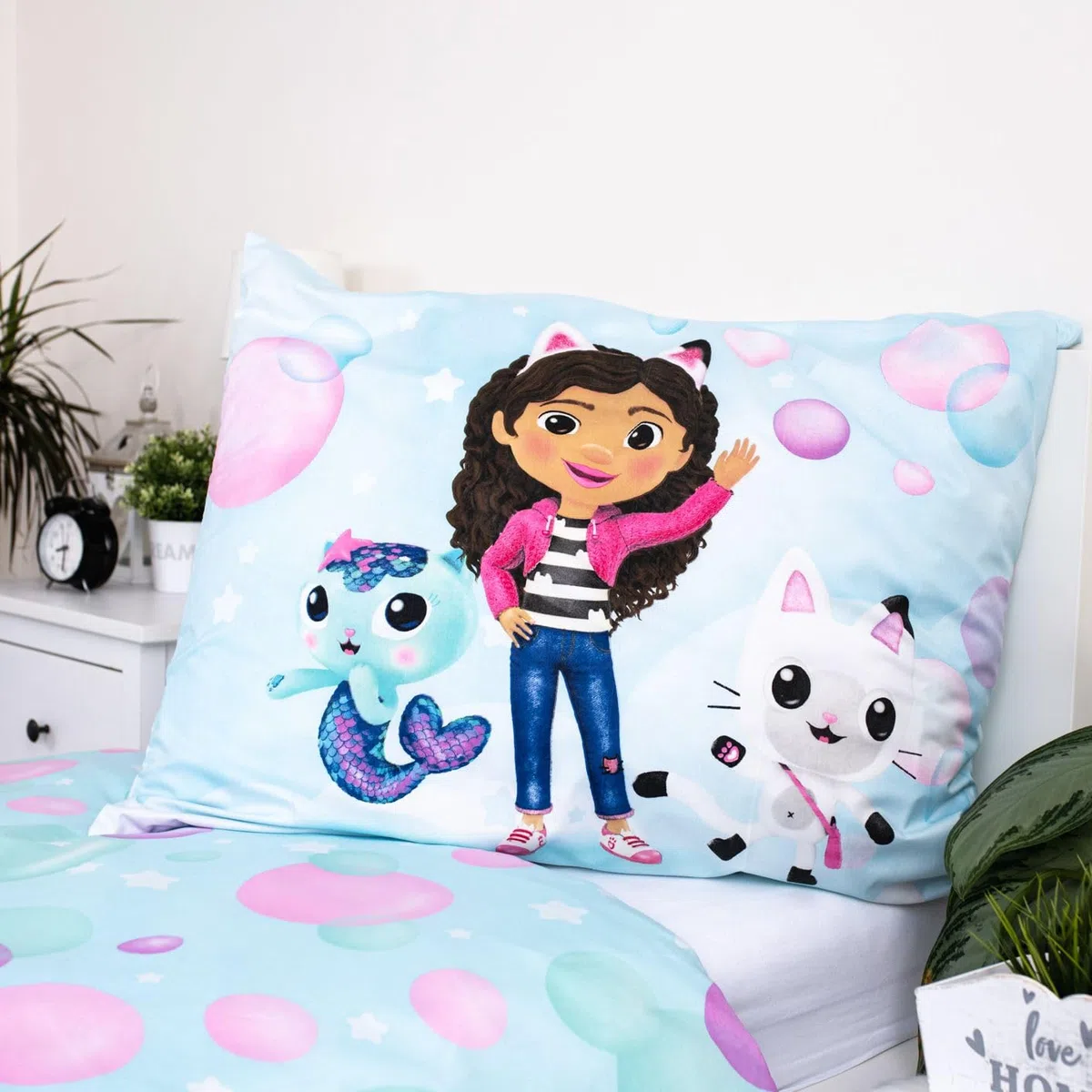 Jerry Fabrics Gabby's Dollhouse - Juego de funda nórdica y funda de almohada para cama individual, 140 x 200 + 70 x 90 cm, poliéster Öko Tex con cremallera