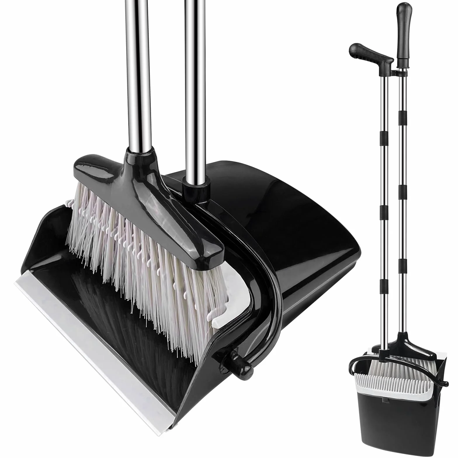 Juego de Escoba y Recogedor Plegable Mango Largo con Peine Dientes