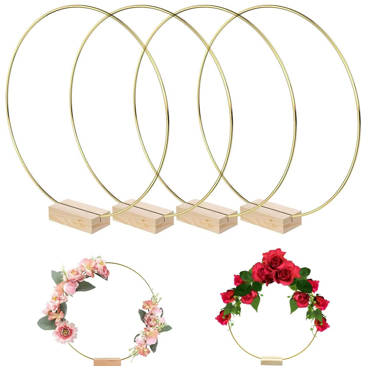 4 Piezas 30 cm Anillos Decorativos de Metal, Metal Aros Floral Anillos, Aro Centro de Mesa, Anillos de Aro Floral, Aro Floral Aros de Metal, para Pared Boda Manualidades Guirnalda Bricolaje