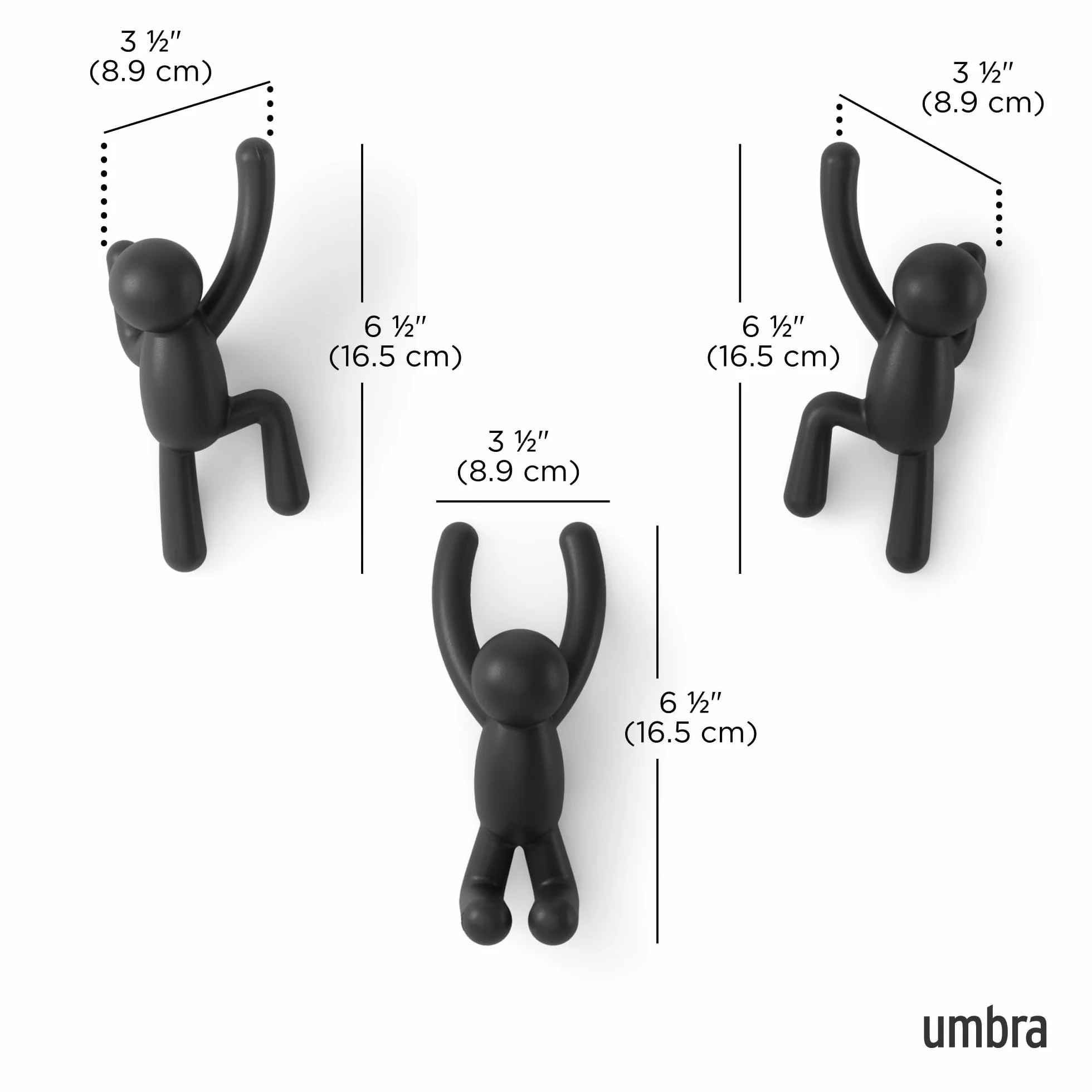 Umbra Buddy Ganchos de pared, juego de 3, Negro