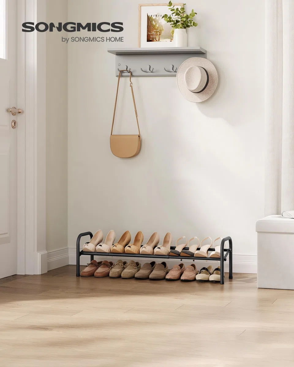 SONGMICS Zapatero Expandible, Estante de Almacenamiento de Zapatos de 1 Nivel de Metal, Organizador de Zapatos Ajustable, Zapatero Independiente para Pasillo, Clóset, Entrada, Fácil Montaje, Negro