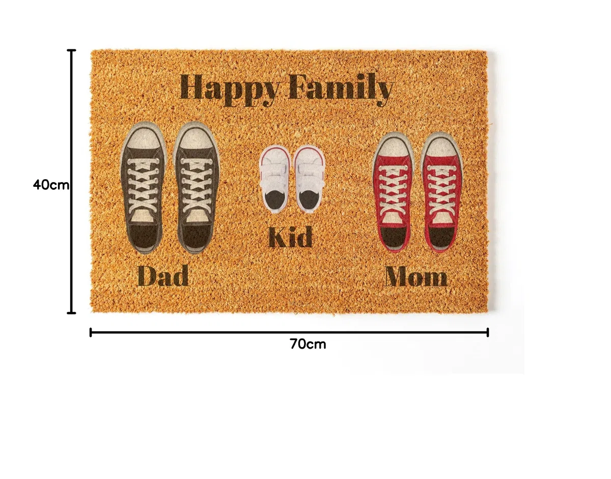 Felpudo Personalizado para la Entrada de Casa | Personaliza tu Felpudo con toda tu Familia | 70 x 40 cm | Perfecto para Regalo | Felpudos Originales y Divertidos en 100% Fibra de Coco | Familia de 3