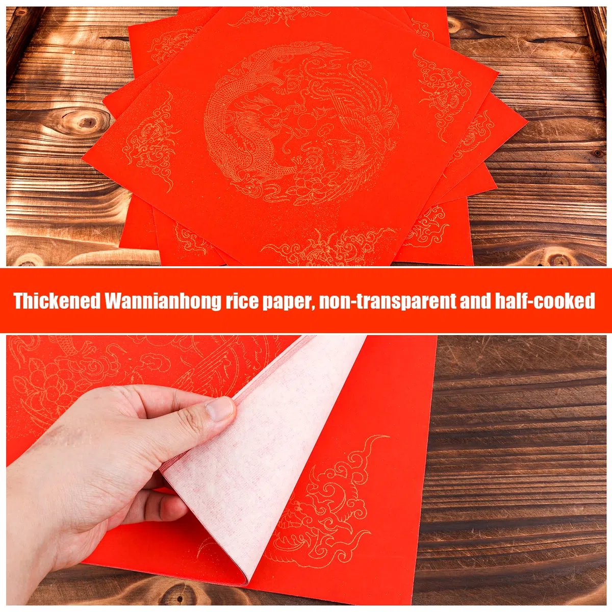 20 Piezas de Papel Rojo Chino, Papel Xuan Rojo Papel Rojo de Caligrafía China Papel de Arroz Rojo Cuadrado Papel de Copla Chino para Decoración de Año Nuevo Chino