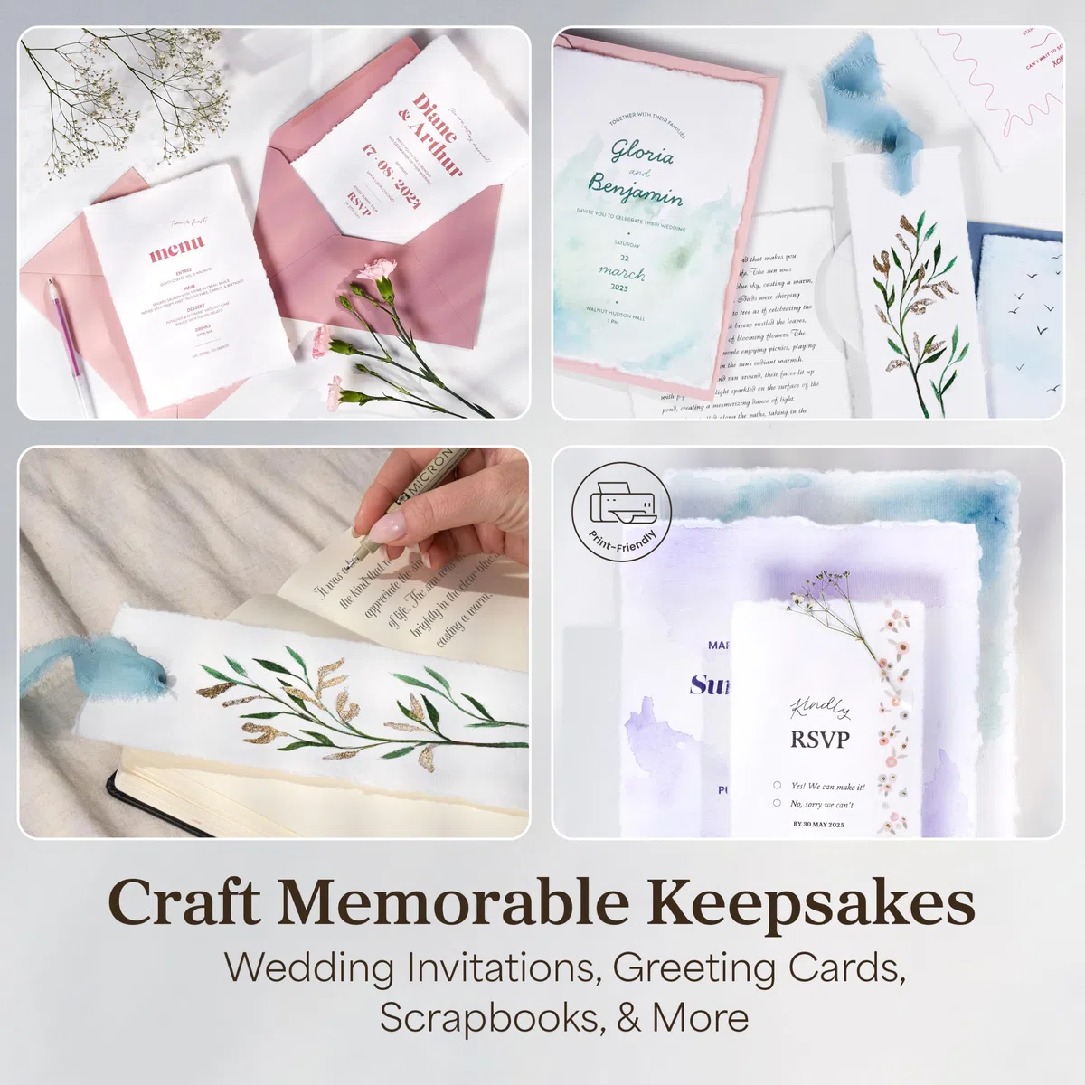 Wanderings Papel Blanco de Borde Crudo Hecho a Mano - 10,5x15 cm - Paquete de 50 - Papel para Acuarela/Medios Mixtos - Reservacion, Invitaciones, Tarjetas de Felicitación, Manualidades, Grueso 150 GSM