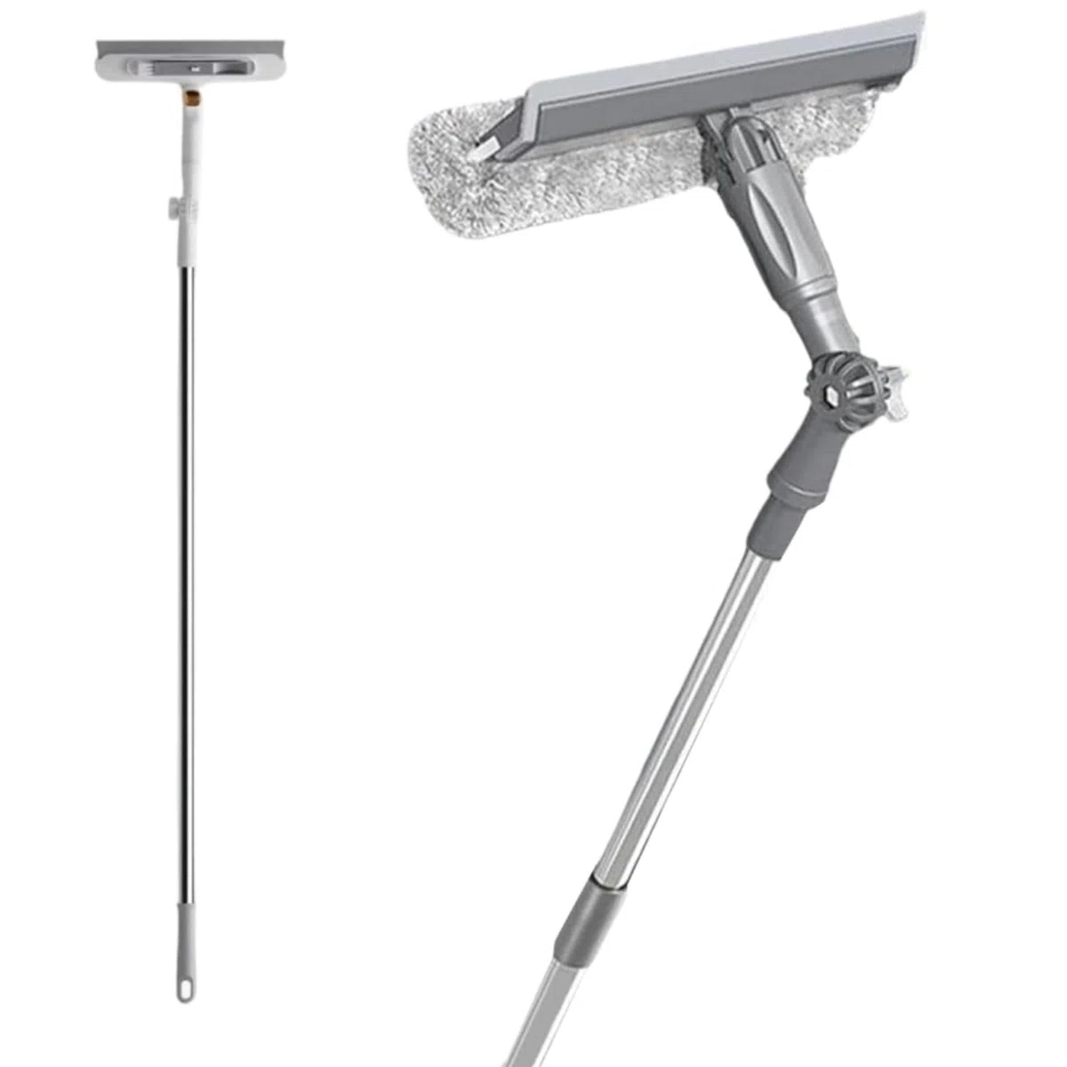 Kit de limpieza telescópico multiusos para porches, limpiacristales telescópico de 120 cm con pértiga alargadora, limpiacristales alto especial para uso doméstico, doble cara, cepillo de limpieza