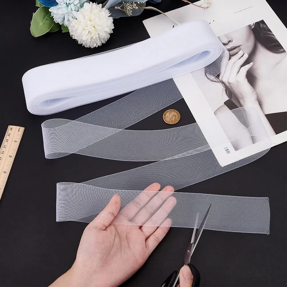 MAYJOYDIY Trenza de crin rígida blanca de 45,7 m, 50 mm, trenza rígida de crin, trenza dura con hilo para varillas de poliéster, costura, bodas, danza y accesorios de vestir