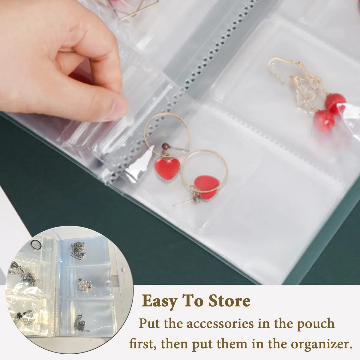 Libro de almacenamiento de joyas, antioxidación y anti-Terning, bolsas de joyería transparentes para anillos, pendientes, pulsera, broche (80 cuadrículas + 50 bolsas)