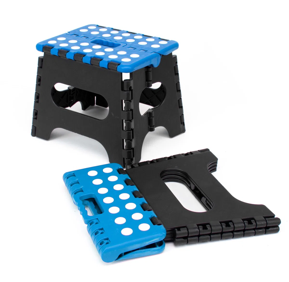 The Secret Home - Pack de 2 Taburetes Plegables Multiusos - Escalera Antideslizante de PVC - Altillo para Cocina, Baño o Dormitorio (Azul/Negro, 21x17x18)