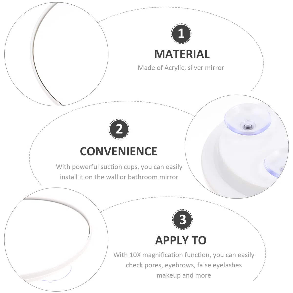 Beavorty Espejo De Vanidad con Ventosa Espejo De Pared para Baño Espejos Pequeño Espejo De Aumento Espejo con Ventosa Espejo De Zoom X7 Espejo De Baño Espejo De Plata Absorber Agua
