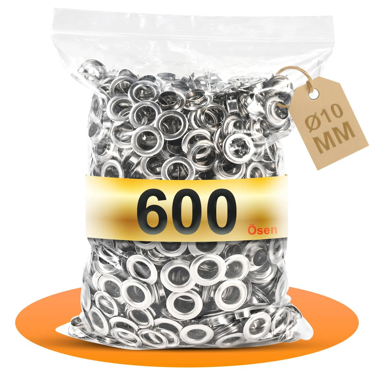 Philtool Juego de 600 ojales (10 mm de diámetro) – Adecuado para alicates de ojales, ojales de acero inoxidable para lonas, banderas de PVC y piel UVM (eses redondos plateados)