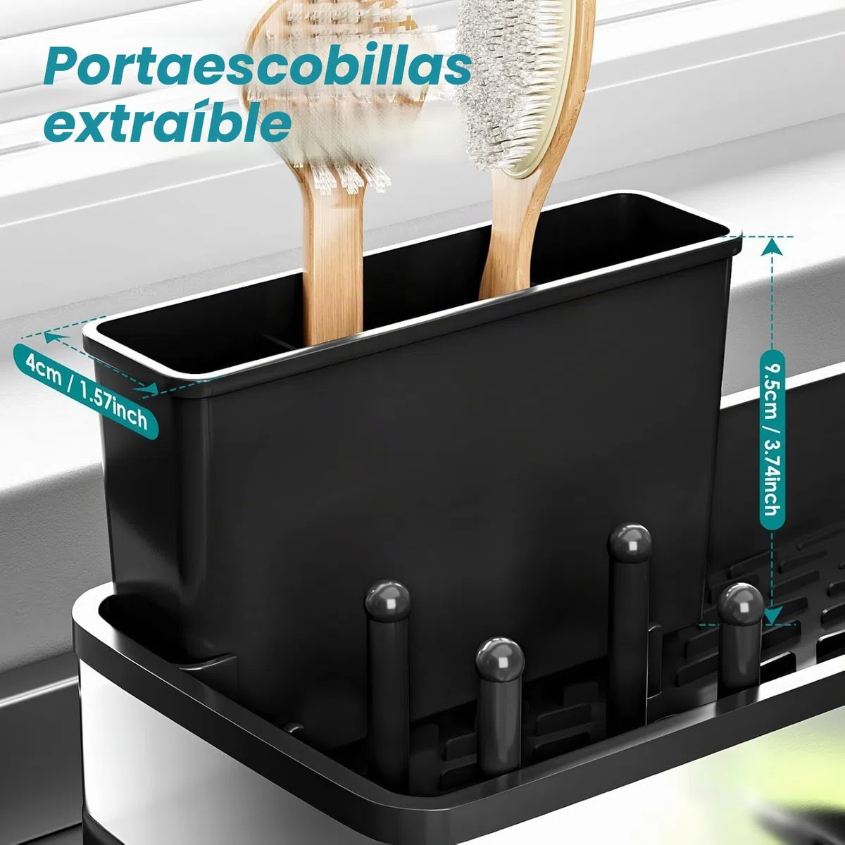 Organizador Cocina, Organizador Fregadero con Bandeja de Drenaje Autodrenante para Soporte de Esponja, Toallero, Soporte para Paños Cocina Accesorios para lavabo del Baño (Negro)
