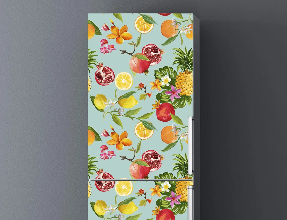 Oedim Vinilo Frigorífico Flores y Frutas 185x60cm | Adhesivo Resistente | Pegatinas de Nevera Económicas y Elegantes | Vinilo Nevera