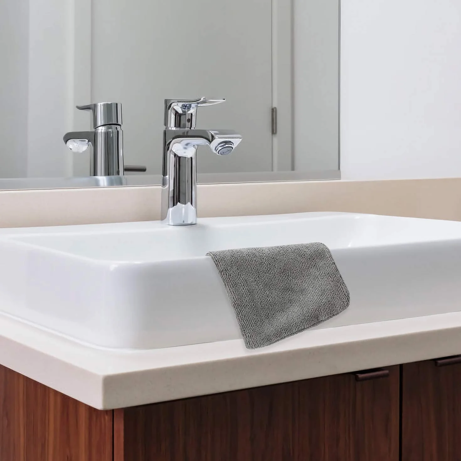 PHOGARY Paquete de 10 Piezas de Manoplas de baño Guantes para lavarse tamaño 15x21 cm con Cordón, Microfibra Premium de Color Gris Antracita y Blanco