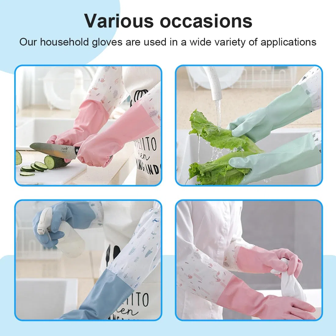 XPEX 2 Pares De Guantes De Cocina Antideslizantes Largos,Guantes De Goma Para Cocina,Lavado De Platos,Limpieza De Lavandería Doméstica