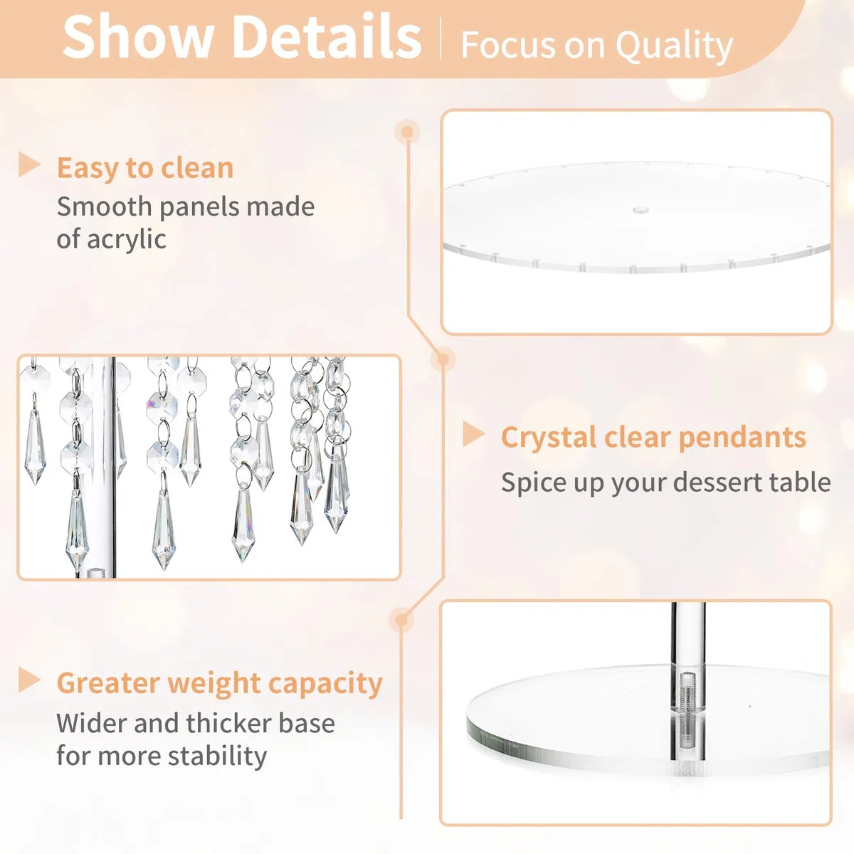 Nuptio Soporte de Acrílico Torta Redondo: Soportes para Magdalenas 31cm Diámetro Claro Postre Té Tarde Pantalla Taza Pasteles Plato Servir con Araña Cristal para Bodas Fiesta Decoraciones