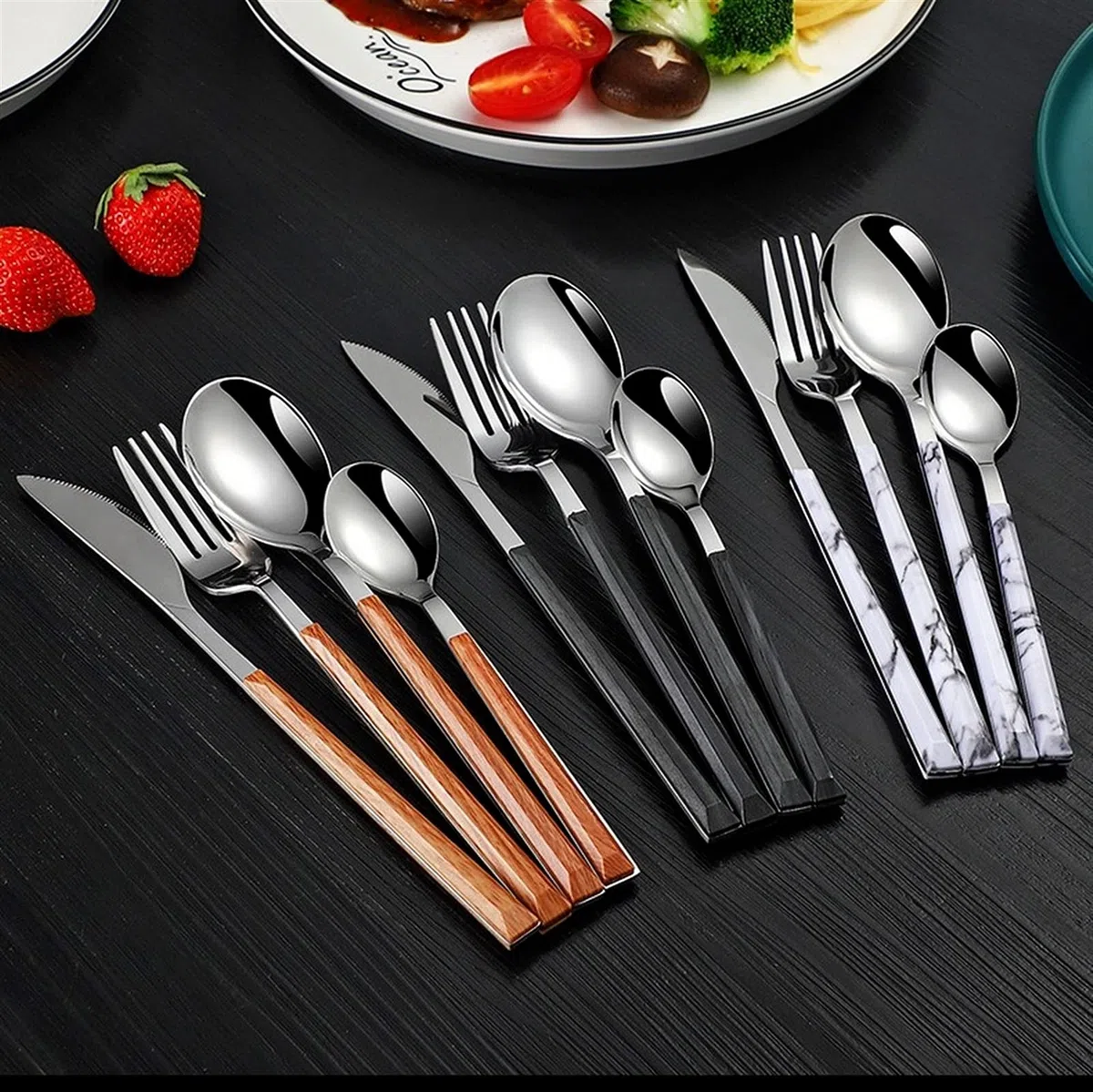 Conjunto de cubiertos de cubiertos de acero inoxidable Conjunto de cubiertos de acero inoxidable CUCHILLO CUCHILLO Tenedor Cuchara Cucharada Cucharada Cucharadita (Color : Black)
