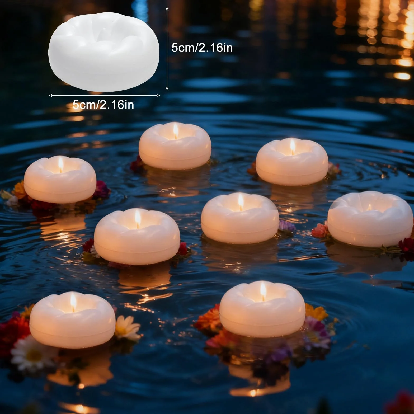 HENGBIRD 6 Velas LED Flotantes, Velas de Té de 5,5 cm, Resistentes al Agua, Funciona con Pilas, sin Llama, para Centro de Boda, Baño, Piscina, Fuente