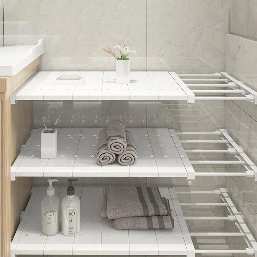 Estantería extensible, estantería para armario, estantería ajustable de 24 cm de ancho, estantes ampliables, estante de armario, separador de estantes para cocina, baño