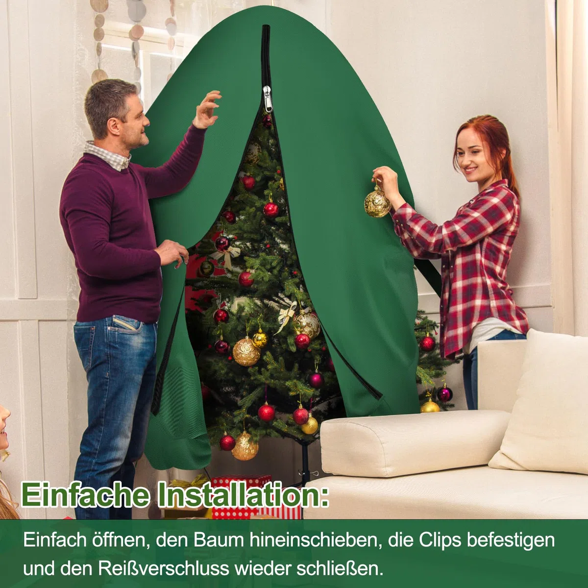 Bolsa de almacenamiento vertical para árbol de Navidad con correas de transporte ajustables, funda para árbol de Navidad con cremallera y cordón para árbol artificial de 2,30 m con joyas a prueba de