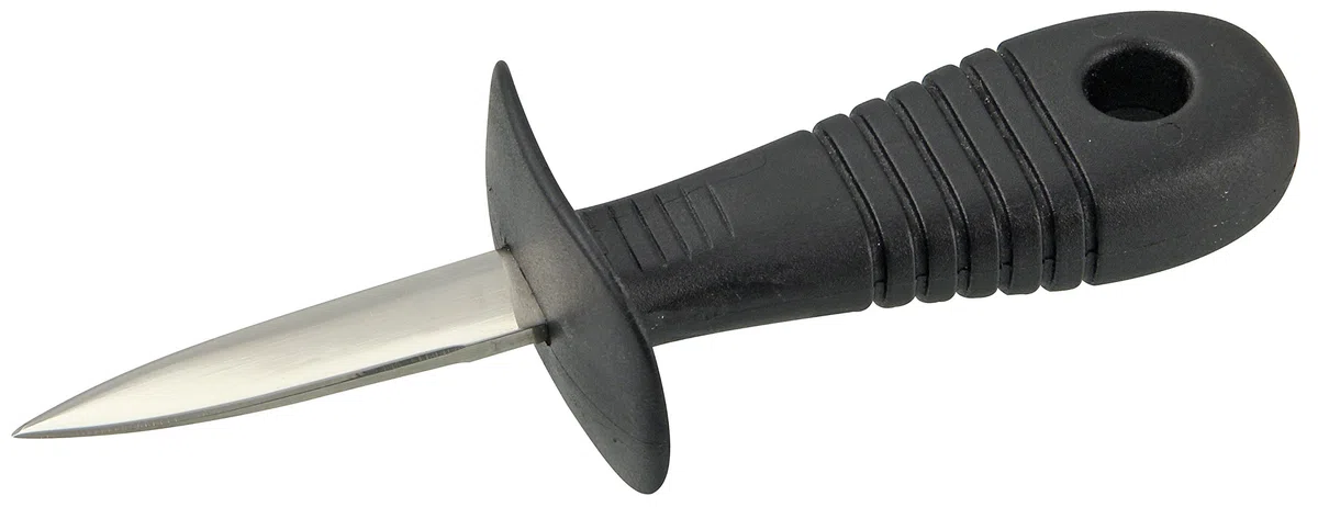 FMProfessional Cuchillo Abre Ostras, Cuchillo Abridor de Ostras de Acero Inoxidable y Mango de Polipropileno con Protector para la Mano, Color Negro, 14.7x5x3.2cm, 1ud.