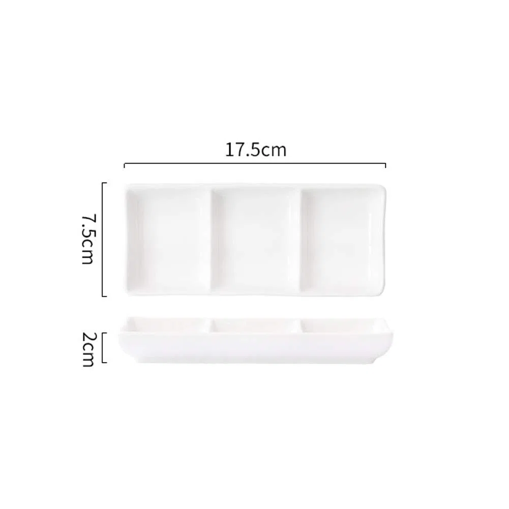esowemsn 1 mini bandeja rectangular de cerámica blanca con 3 compartimentos para servir aperitivos, especias, vinagre, frutos secos, aperitivos, salsas, platos para el hogar, cocina, restaurante